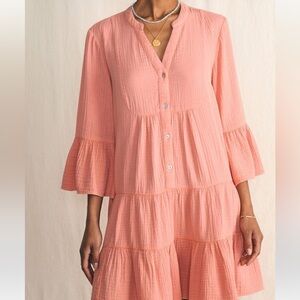 NWT Faherty Kasey Organic Cotton Tiered Dress in coral size small